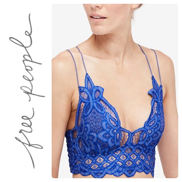 New Free People Blue Adella Lace Bralette - Picture 2 of 8